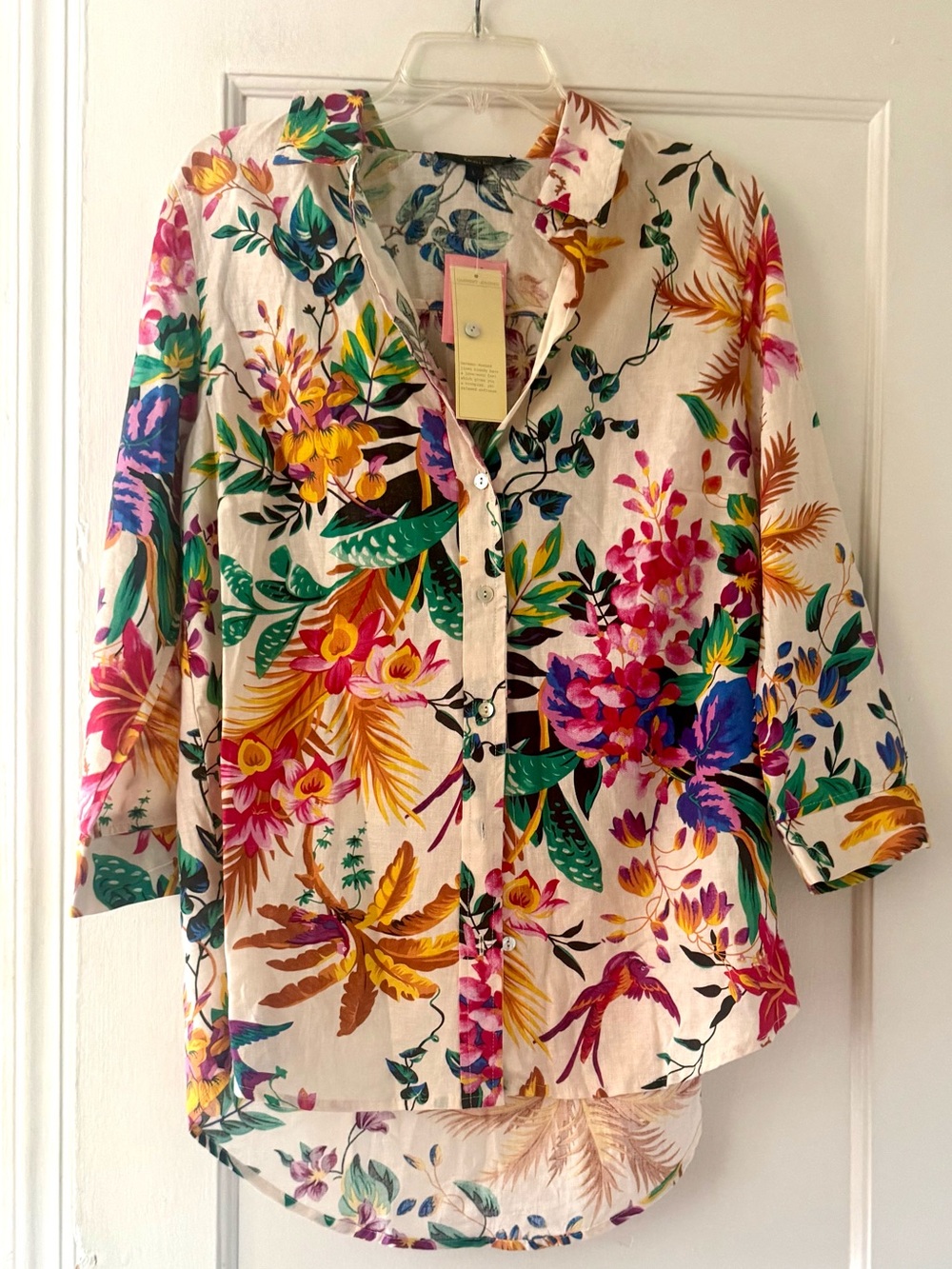 Rachel Zoe Floral Button-Up Shirt in Cream with Multicolor Botanical Print